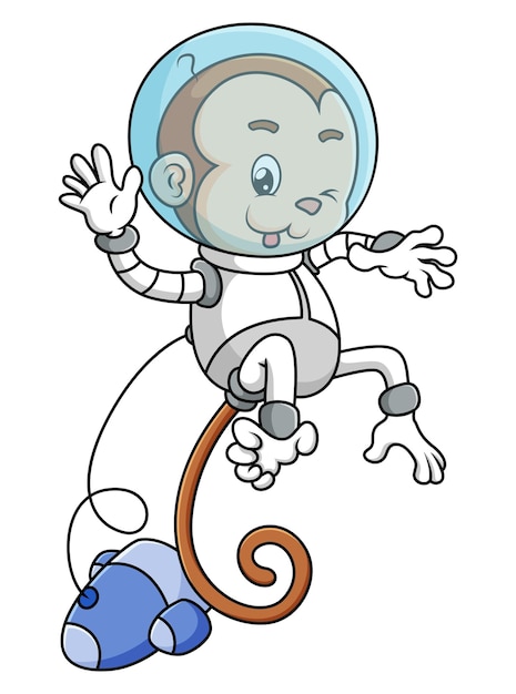El mono astronauta salta del cohete de la ilustración.