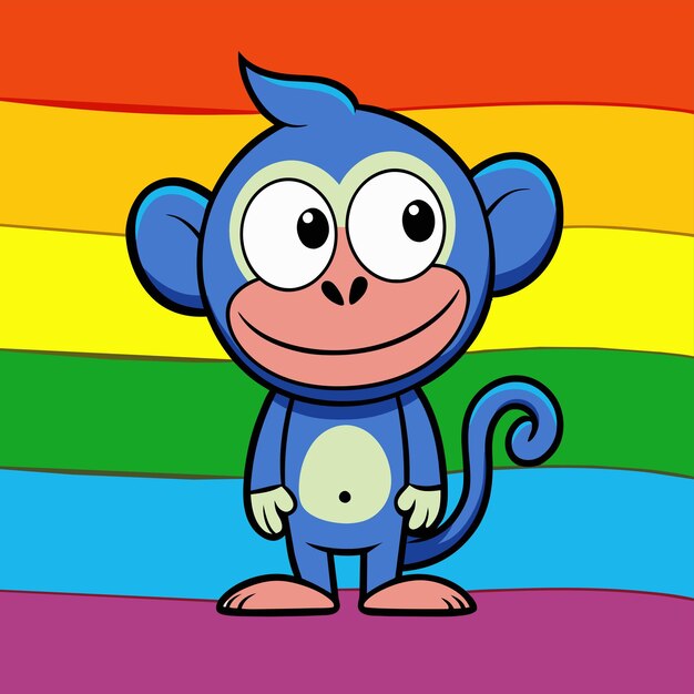 Vector un mono azul con un fondo de arco iris que dice un arcoíris
