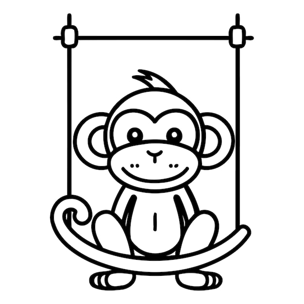 Mono balanceándose en un columpio Ilustración vectorial en estilo de dibujos animados