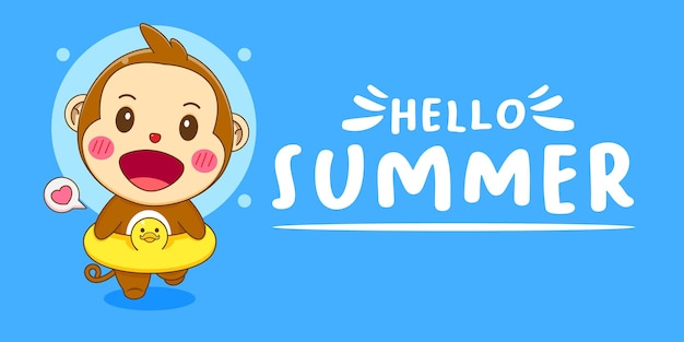 mono con banner de saludo de verano