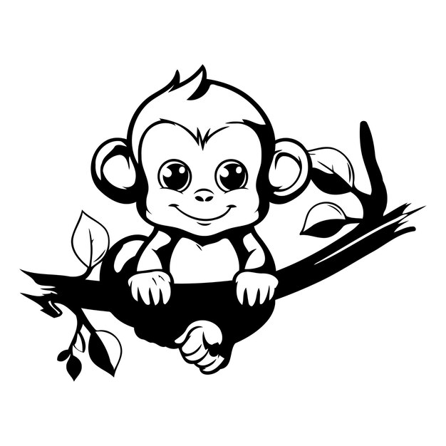 Vector un mono bebé lindo sentado en una rama de un árbol ilustración vectorial