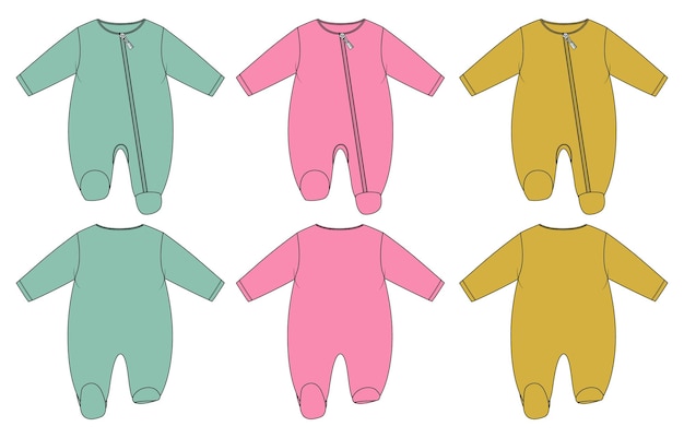 Mono de bebé multicolor Mameluco Moda técnica Plantilla de ilustración de vector de boceto plano para niños