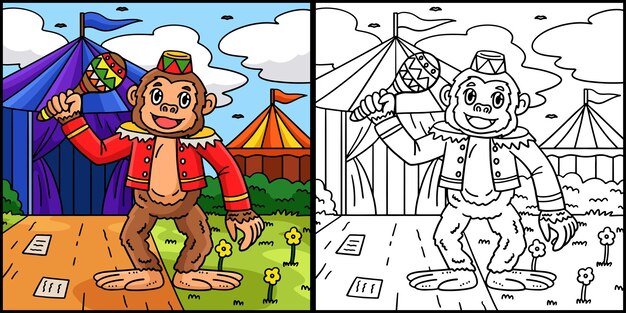 Mono de circo con una ilustración de colores de Maracas