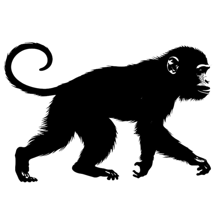 Vector un mono corriendo silueta vectorial llenar con fondo blanco aislado de color negro