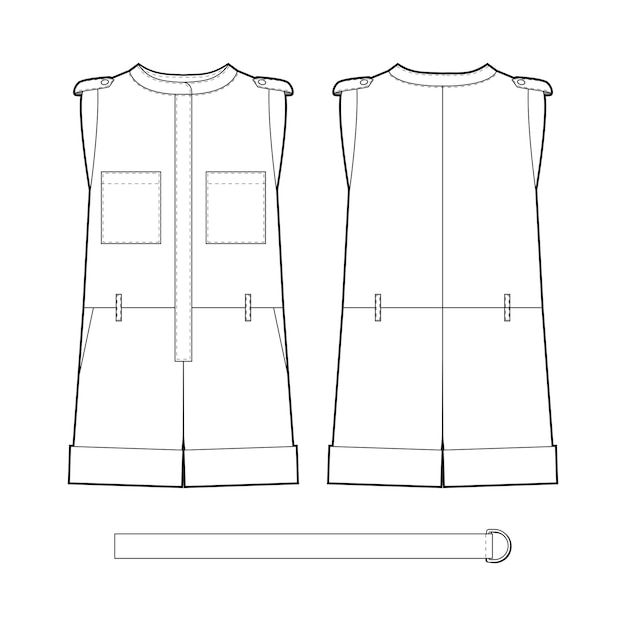 Mono corto con cinturón boceto plano