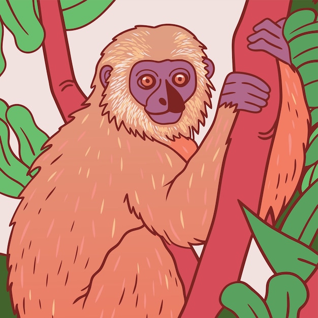Mono dibujado a mano personaje de dibujos animados pegatina icono concepto ilustración aislada