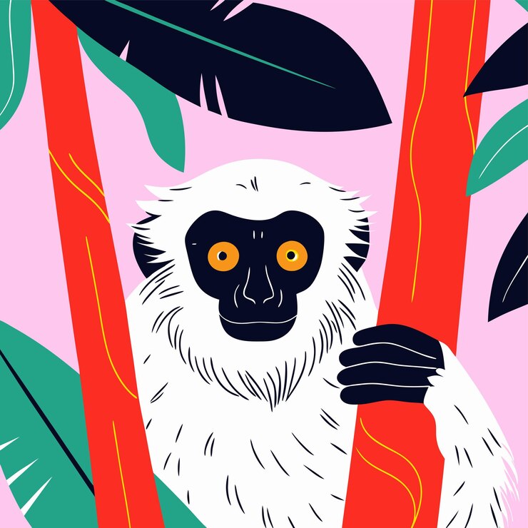 Mono dibujado a mano personaje de dibujos animados pegatina icono concepto ilustración aislada