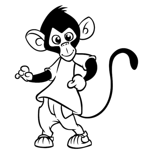 Mono de dibujos animados chimpancé bailando ilustración vectorial esbozado Diseño para libro de colorear