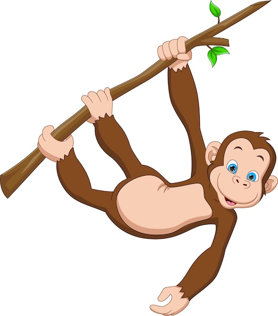 Vector mono de dibujos animados colgando de un árbol