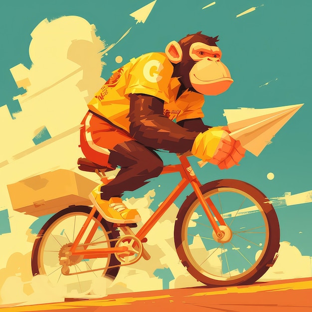Un mono en un estilo de dibujos animados de bicicleta