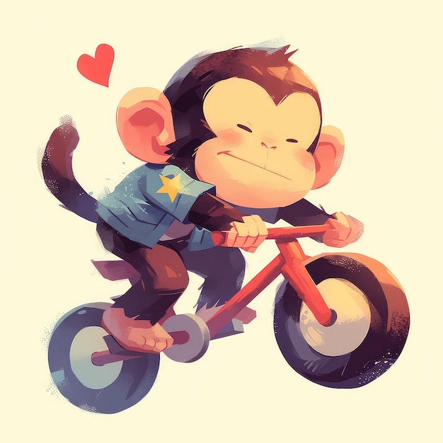 Un mono en un estilo de dibujos animados de bicicleta