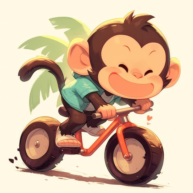 Un mono en un estilo de dibujos animados de bicicleta