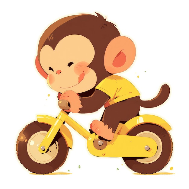 Un mono en un estilo de dibujos animados de bicicleta