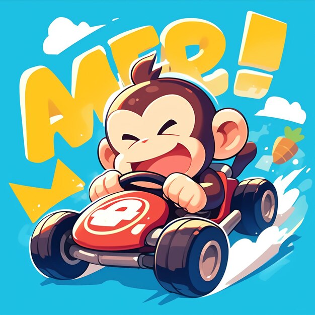 Vector un mono en un estilo de dibujos animados de gocart