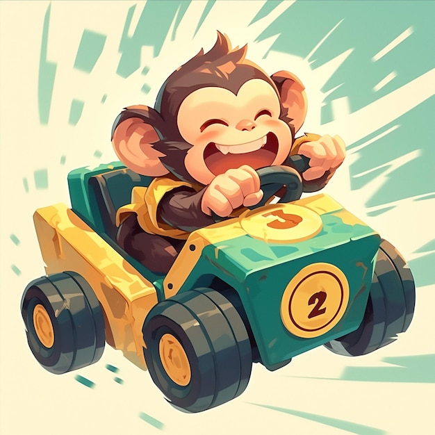 Vector un mono en un estilo de dibujos animados de gocart