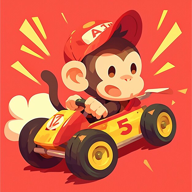 Vector un mono en un estilo de dibujos animados de gocart