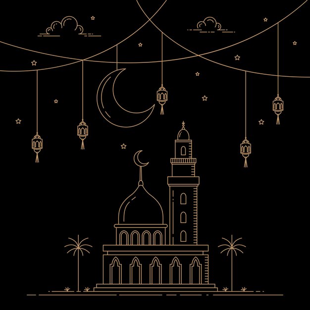 Mono estilo de linea diseño islamico de celebracion.