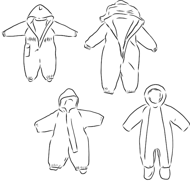 Mono infantil con capucha. Bosquejo. ilustración de esbozo de vector de mono de invierno para niños