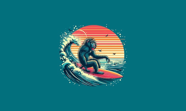 mono jugando al surf en el mar diseño de obras de arte vectoriales