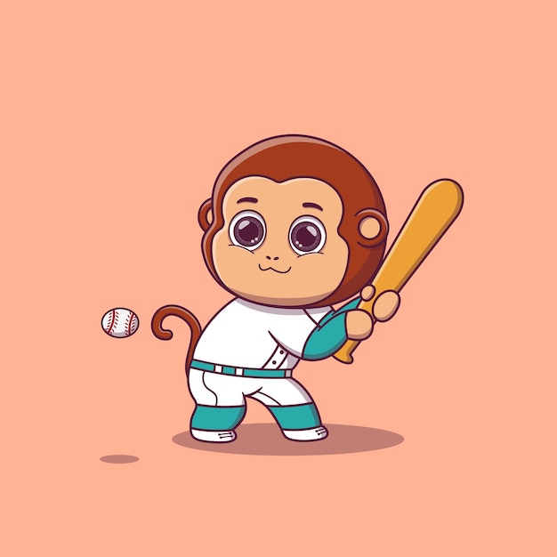 Mono jugando vector de dibujos animados de béisbol