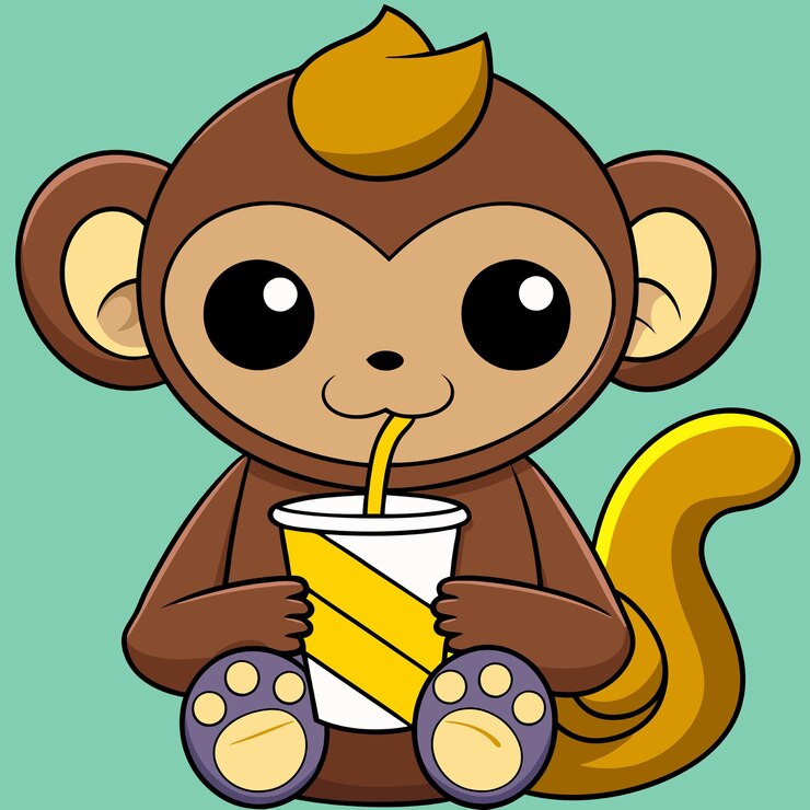 Vector un mono lindo bebiendo té de leche de boba con plátano icono vectorial de dibujos animados ilustración icono de bebida de animales concepto aislado estilo de dibujo animado plano vectorial premium