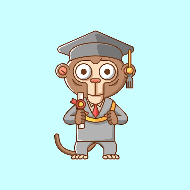Mono lindo diploma de graduación animal kawaii chibi personaje mascota ilustración estilo de contorno