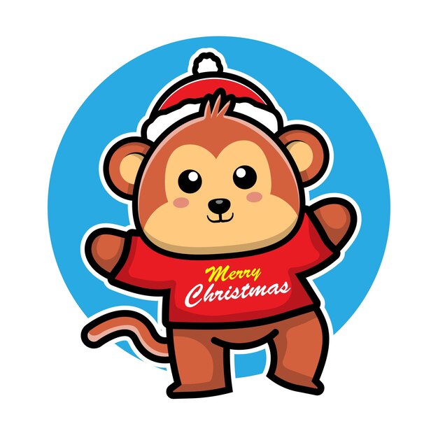 Mono lindo con ilustración de concepto de navidad animal personaje de dibujos animados traje de navidad