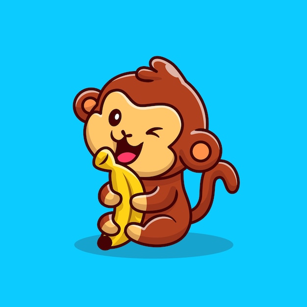 Mono lindo con ilustración de dibujos animados de plátano. Concepto de icono de comida animal