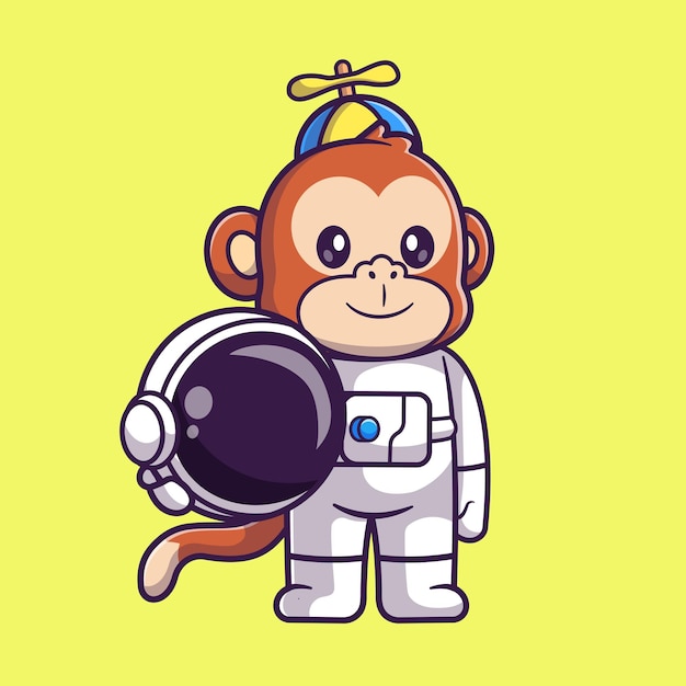 Mono lindo con ilustración de icono de vector de dibujos animados de traje de astronauta. Icono de ciencia animal aislado