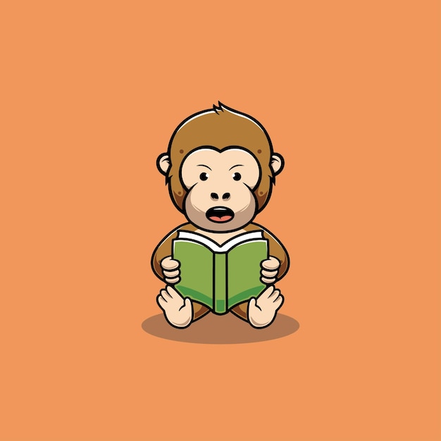 Mono lindo leyendo una ilustración de dibujos animados de libro