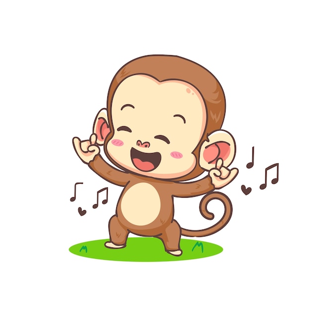Mono lindo con personaje de dibujos animados de signo de mano de metal Diseño de concepto de mascota animal adorable