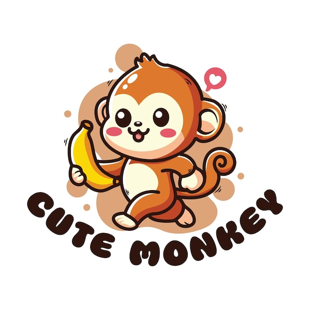 Mono lindo con plátano Animal de dibujos animados lindo Ilustración vectorial