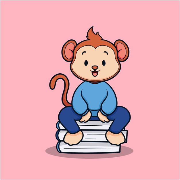 Un mono lindo sentado en los libros