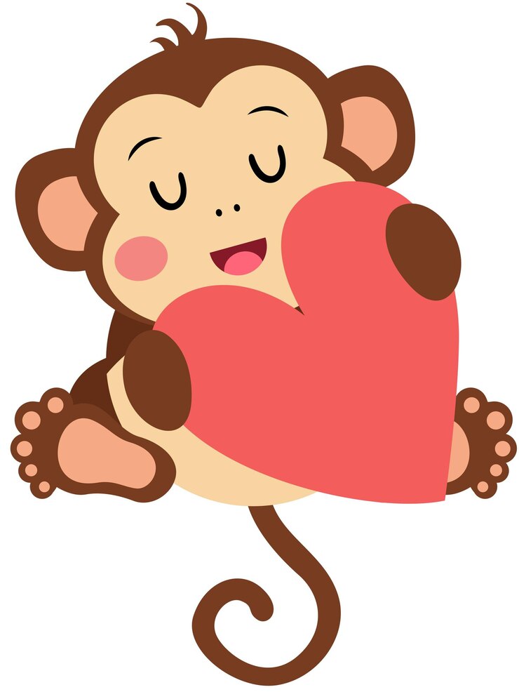 Vector un mono lindo sentado sosteniendo un gran corazón