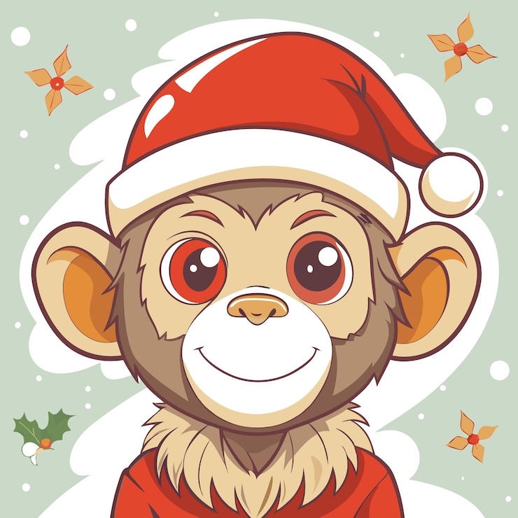 Vector un mono lindo con un sombrero de papá noel y una chaqueta roja