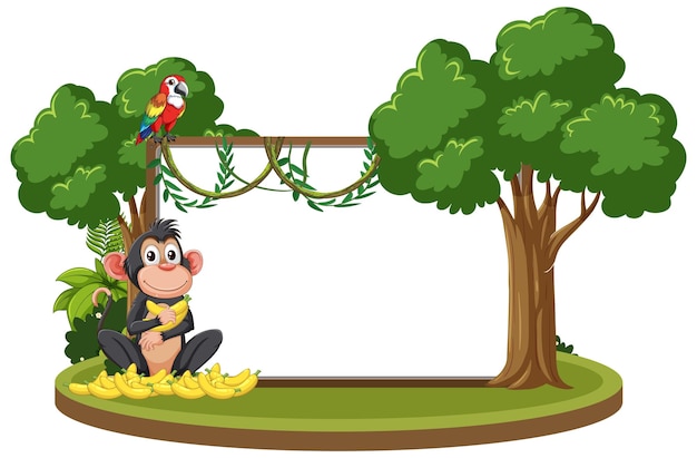 El mono y el loro en una escena tropical