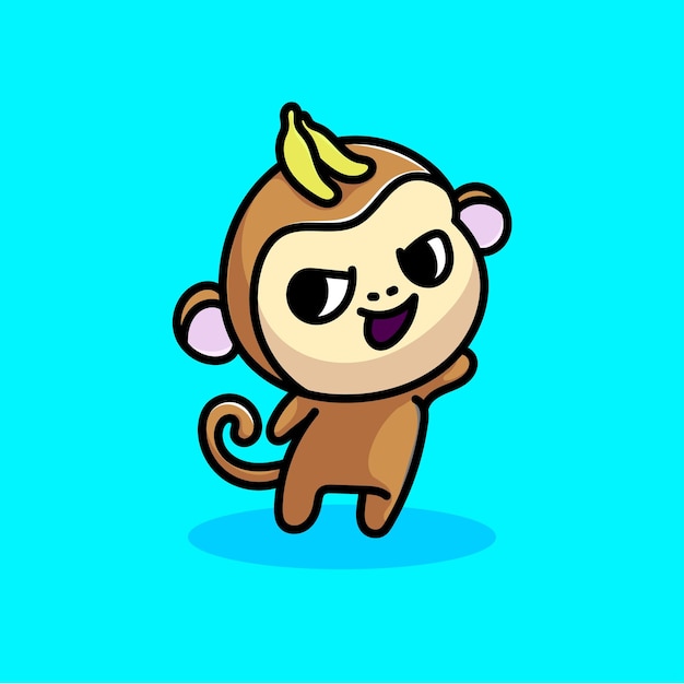 Mono Mascota de dibujos animados Vector divertido Sonrisa Felicidad Diversión Ilustración de granja linda Plátano marrón lindo
