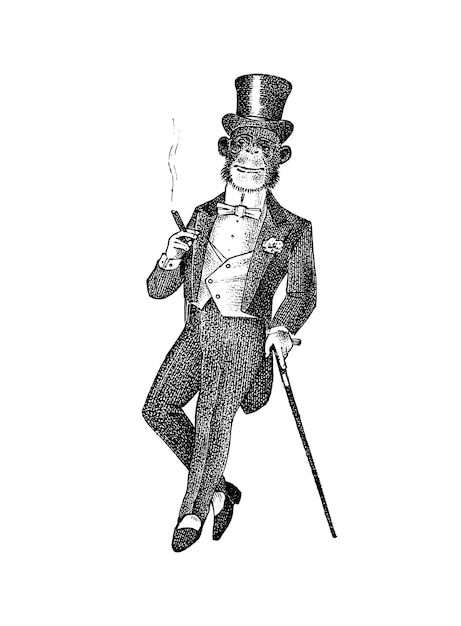 Mono de moda con ropa antigua caballero fumando un cigarro victoriano ropa retro antigua un
