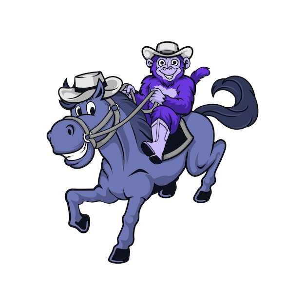 mono montando un caballo con un sombrero de vaquero y botas ilustración vectorial