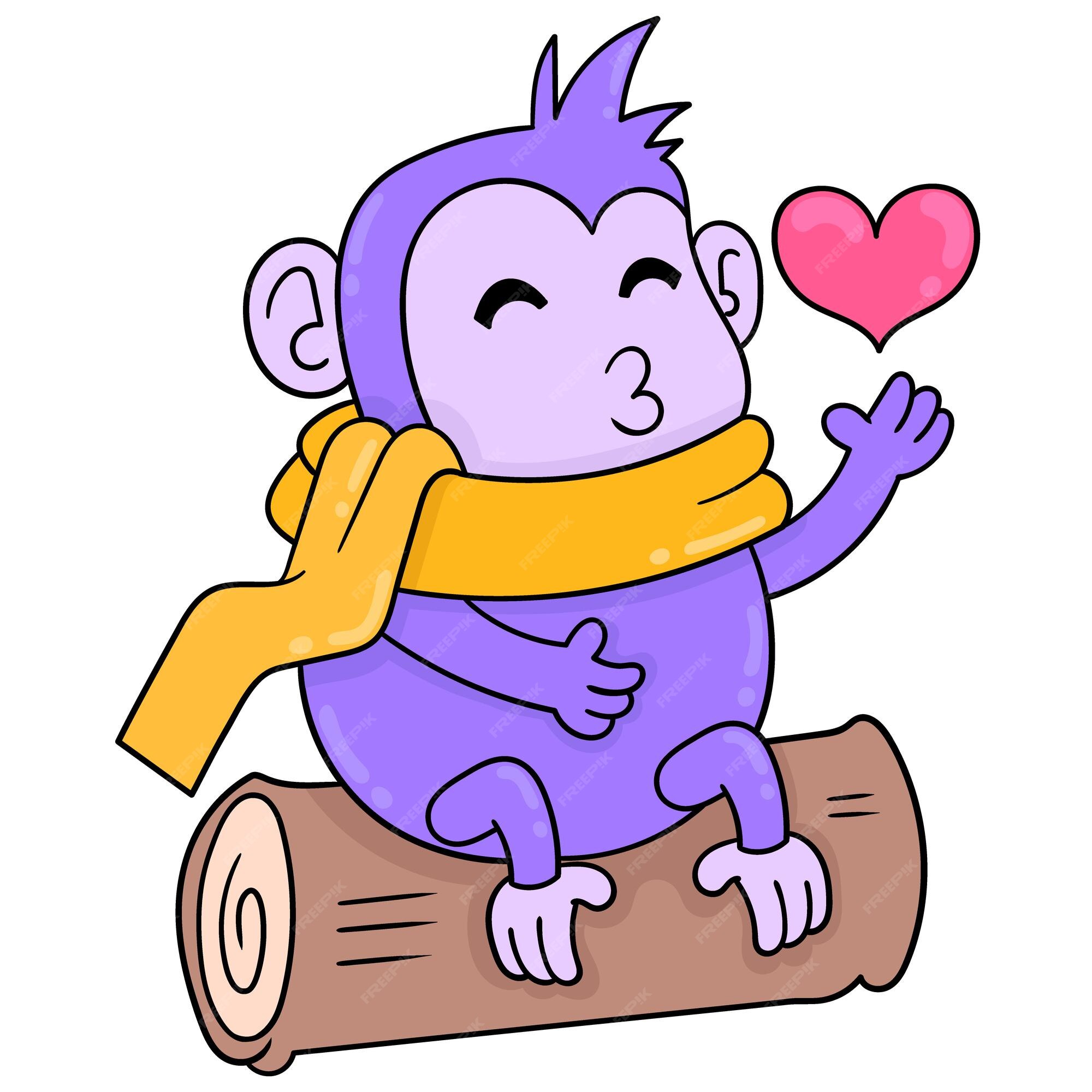 El mono morado se convirtiendo en un poeta enamorado, arte de ilustración vectorial. imagen de icono de doodle | Vector