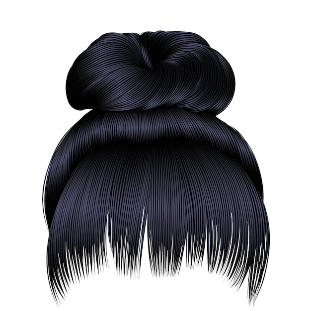 Vector moño de pelos con flecos morena de colores oscuros negros. colors.bun pelos con flecos morena negro oscuro colores.