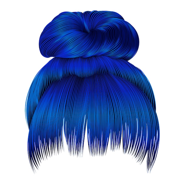 Moño de pelos de mujer con flecos de colores azules.