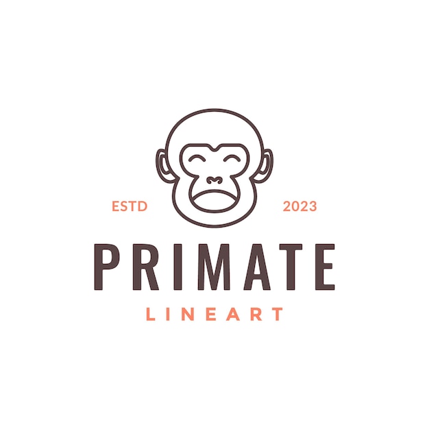 mono primate retrato mascota simple línea de dibujos animados mínimo hipster logo diseño vector icono ilustración