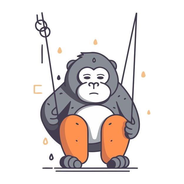 Mono sentado con caña de pescar Ilustración vectorial en estilo plano