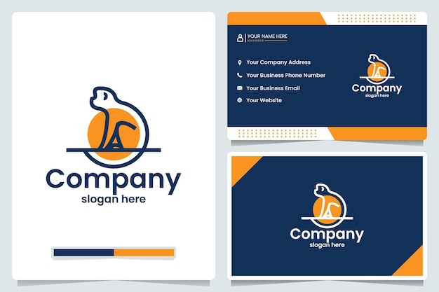 Mono sentado diseño de logotipo y tarjeta de visita