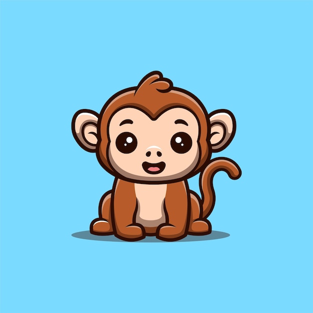 Mono sentado feliz lindo creativo Kawaii mascota de dibujos animados Logo