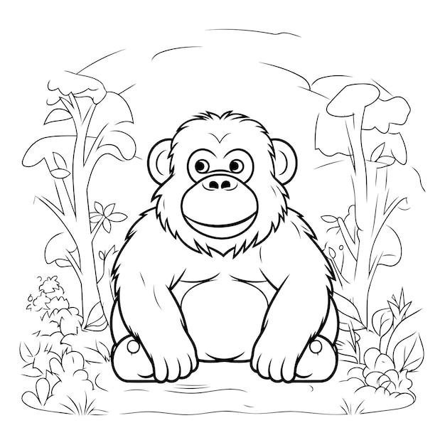 Vector mono sentado en la jungla para colorear un libro