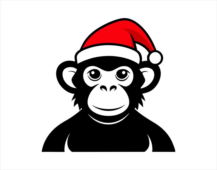 Vector el mono con la silueta del sombrero de papá noel