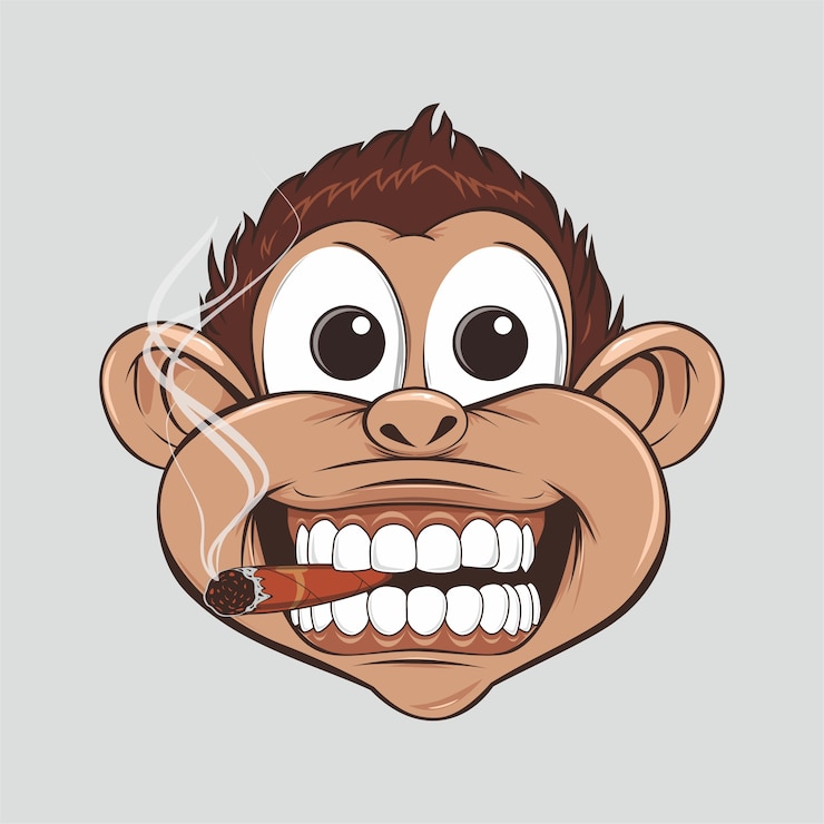 Vector mono sonrisa divertida linda con cigarro