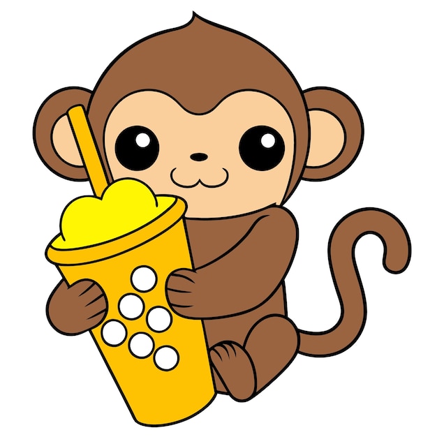 un mono sosteniendo una taza amarilla